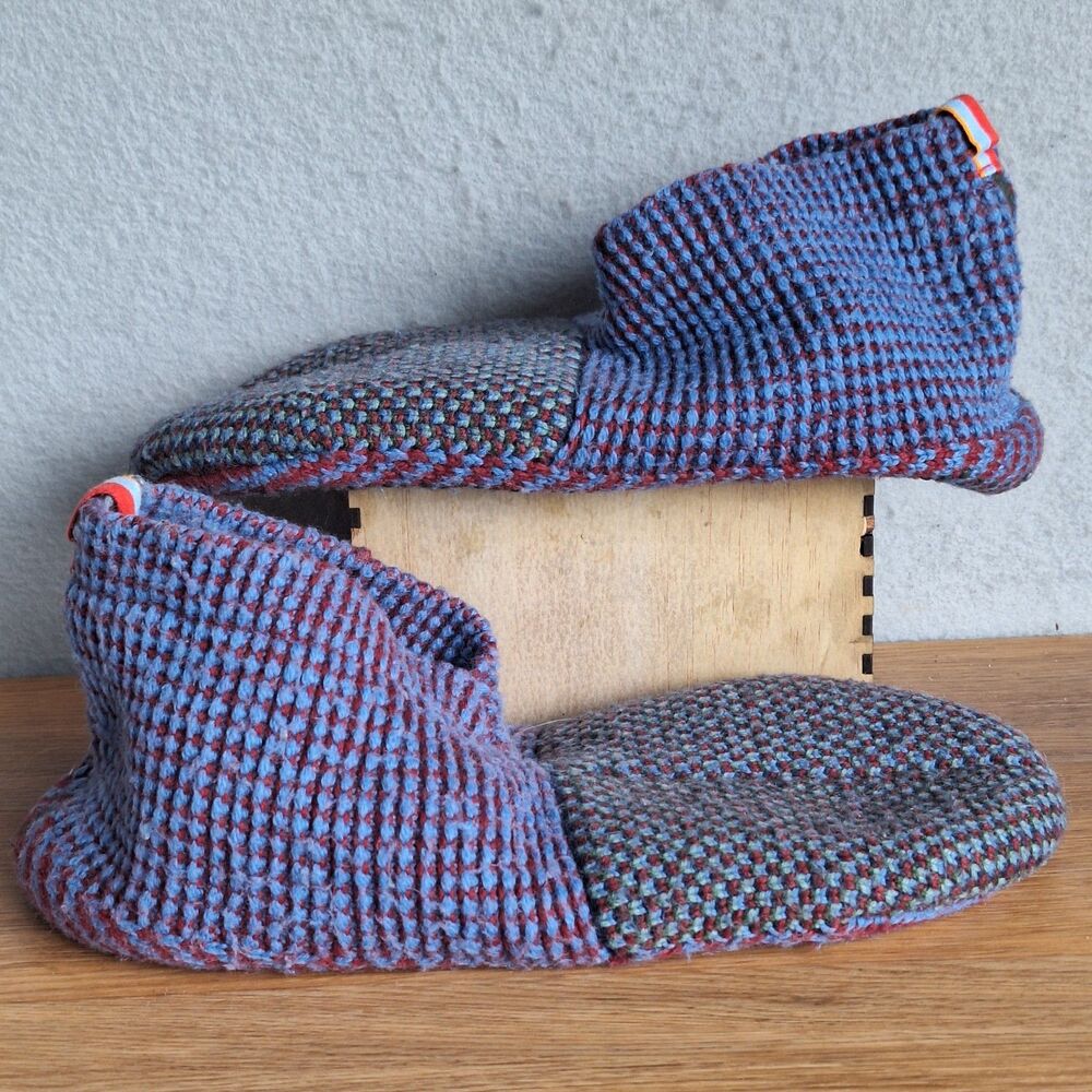Bombas Merino Gripper Slippers Large Mens 10-12.5 Womens 12-14 Maroon Blue - Picture 5 of 9